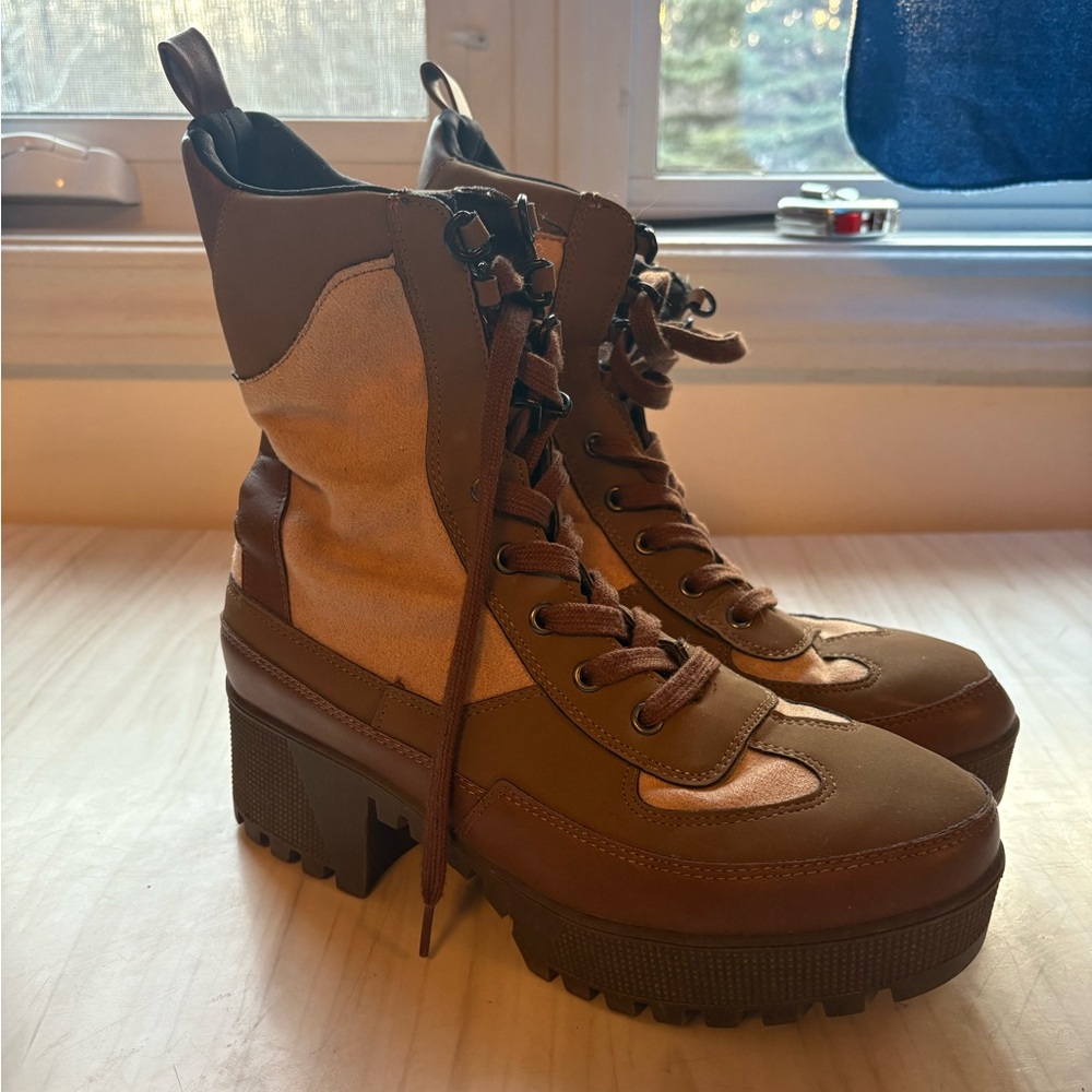 brown thick heel boots ੈ✩‧₊˚